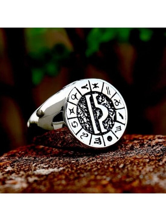 Ub69f7250da834efea78c74a8f1e11  Silver Libra Stainless Steel Simple Constellation Zodiac Signet Ring